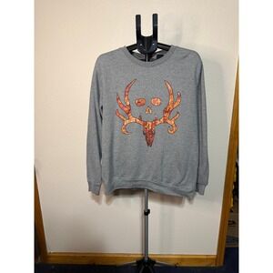 Bone‎ Collector Womens Gray Deer Skull Graphic Crewneck Sweatshirt Size L 42-44
